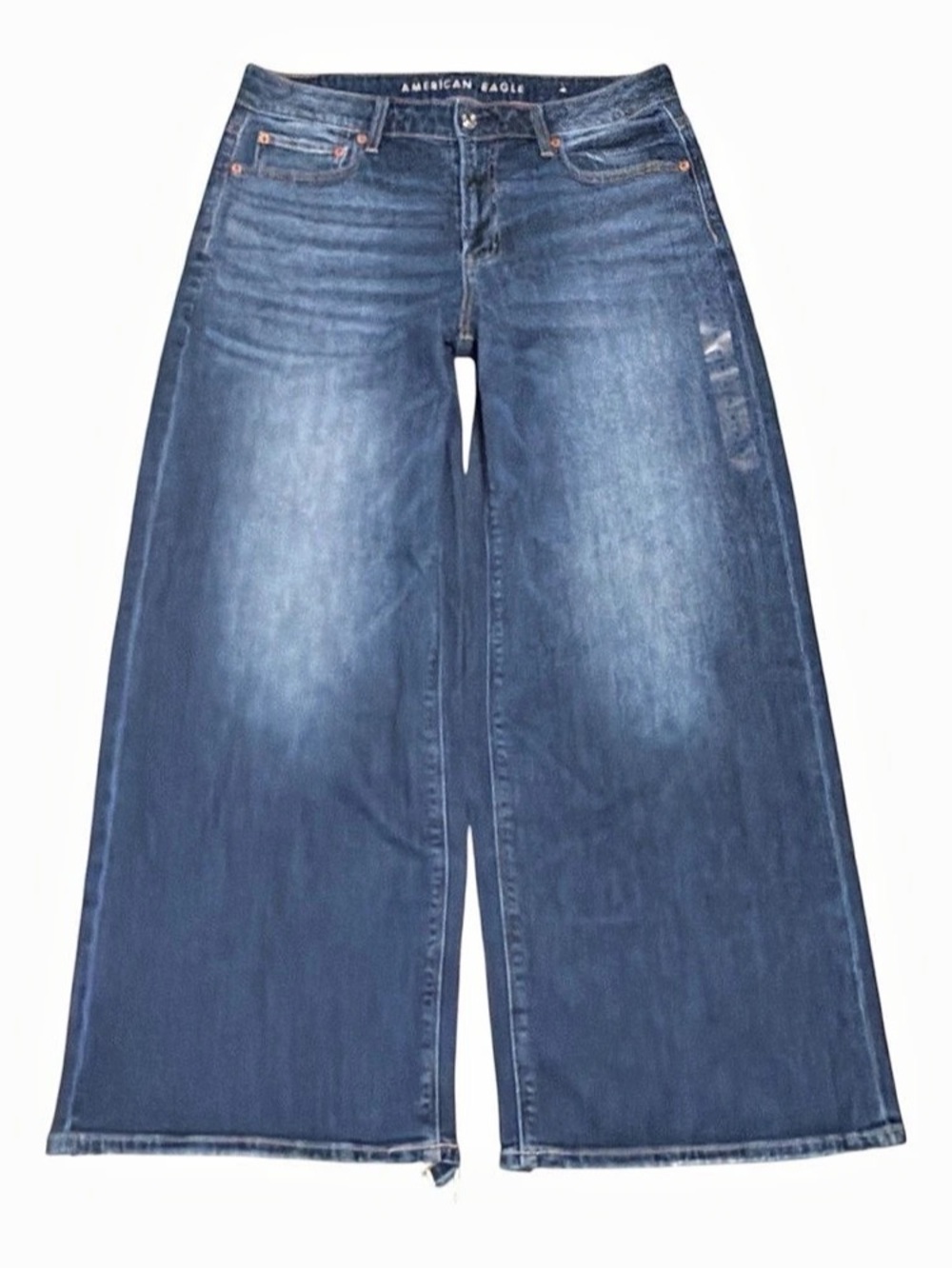 Y2K Skater American Eagle Low Rise Baggy Wide Leg Jeans 8 Short Blue Stretch